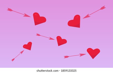 red hearts and flying with sharp arrowheads on pink background valentine's day concept wallpaper for design