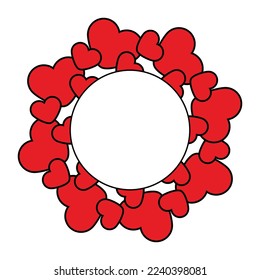 Red hearts in the form of a frame with space