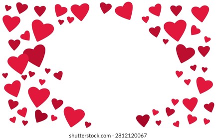 Red hearts frame with blank space for text on white background
