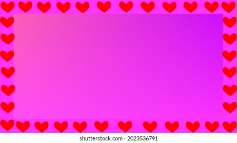 Borde de marco de corazones rojos sobre fondo de gradiente rosado. Vector eps 10.