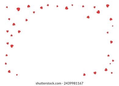 Red hearts frame, border on transparent, with copy space. Flat style vector illustration, isolated. Abstract geometric design. Love, romance concept. Valentines day, Mothers day card, banner