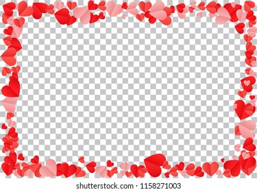 Red hearts frame on transparent background for love valentines day card, heart love Invitation vector abstract background