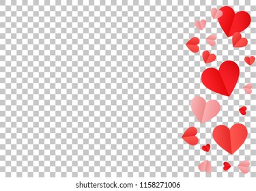 Red hearts frame on transparent background for love valentines day card, heart love Invitation vector abstract background