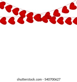 Red hearts garlands on white. Valentines day card.