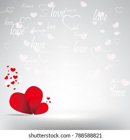red hearts with gold on black background with light on the floor for  message and Product Design,Valentine's day,Vector illustration