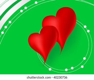 Red hearts in green background