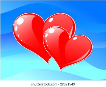 Red hearts - greeting card, vector illustration