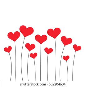 Red hearts growing on stems illustration