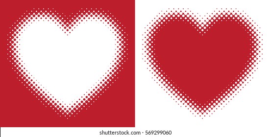 Red hearts with halftone effect isolated on white background