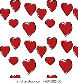 Red Hearts hand drawn pattern. Abstract design for fabrics, clothes.