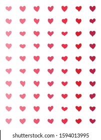 Red hearts Hand-drawn. Large set of 60 hearts of different shapes. Heart icon collection. Icons of hearts in a flat style. Vector graphics on a white style.