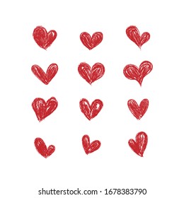 Red hearts of hand-drawn. Vector illustration.