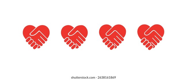 Red hearts with handshake symbols on white background.