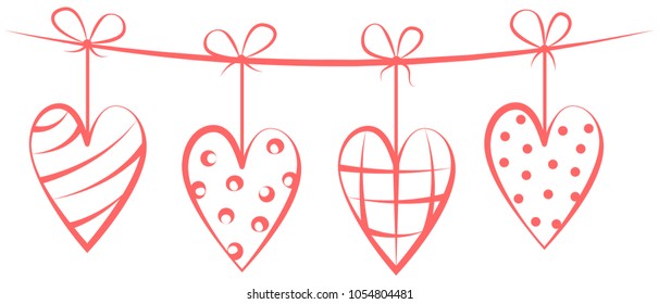 red hearts hanging drawing 