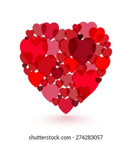 Red hearts heart shape with shadow on white background vector illustration