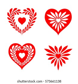 Red hearts icon set isolated on white background. Vector illustration.