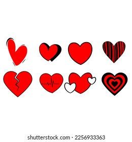 Red Hearts Symbol Vektorset. Sammlung von Liebeszeichen. Valentinstag Symbol oder Logo.