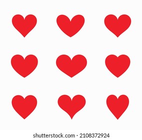 Red hearts icons collection. Vector illustration.