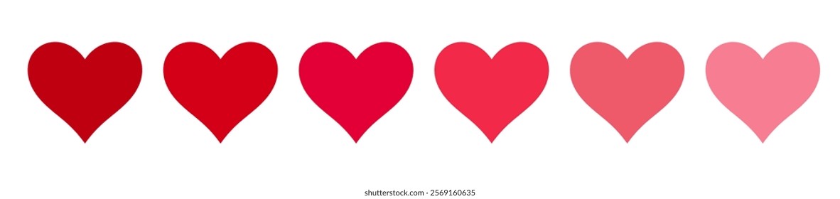 Red hearts icons isolated on white background. Heart border color gradient. Vector illustration.