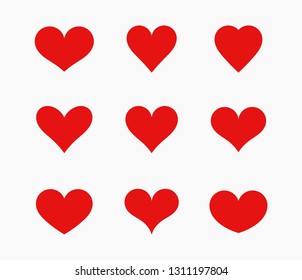 Red hearts icons set. Vector illustration.