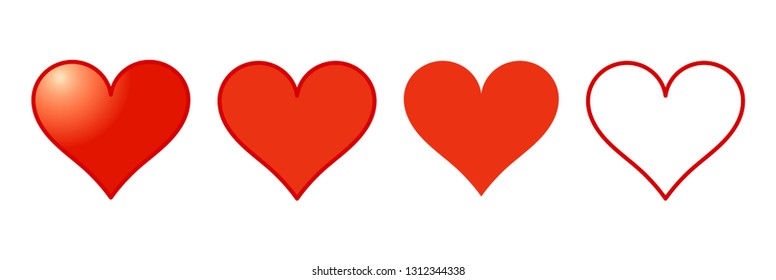 Red hearts icons set. Vector illustration.