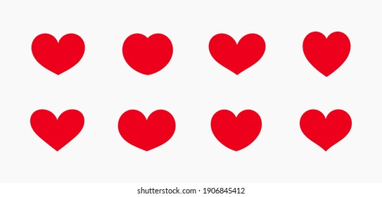 Red hearts icons set. Vector illustration.