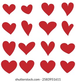 Red hearts icons. Set of vector illustrations in flat style