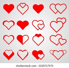 Red hearts icons vector illustration.
