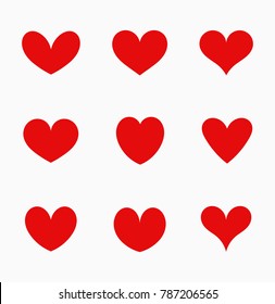 Red hearts icons. Vector illustration