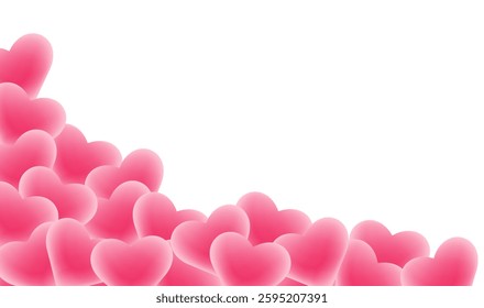 Red hearts isolated on transparent background. Romantic frame with 3D hearts. Vector love symbols for Mother's Day, Valentine's Day or Birthday card design. Design of promo, advertisement, banner