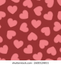 Red hearts with lace edge vector seamless pattern. Scalloped Edge Heart Valentines day frill texture