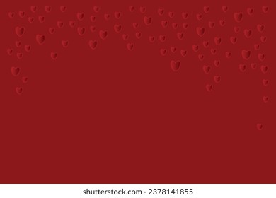Red hearts like confetti falling from top bottom forming frame Free space design text Tender romantic background Wedding birthday Winter holidays Magenta mood Greeting card Invitation party Monochrome