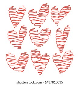 Red hearts line grunge icon valentine love set isolated on white background -vector illustration