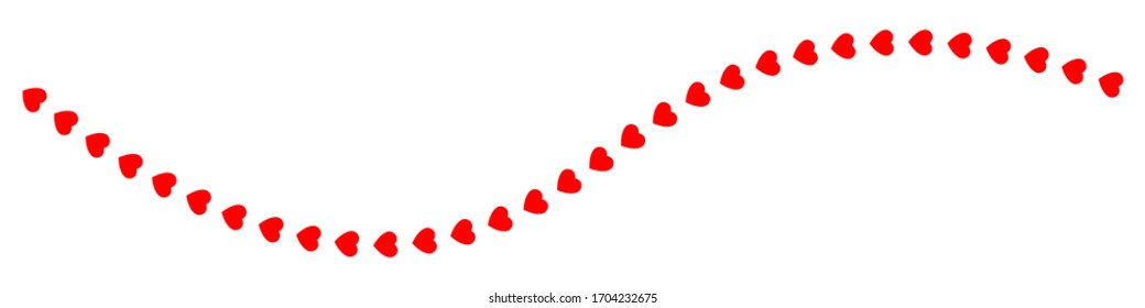 Red hearts in line, vector illustration.