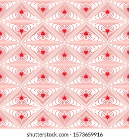 Red hearts and lines on the white background. Vector seamless pattern. Template for Valentine's greeting postcards, wallpaper design.