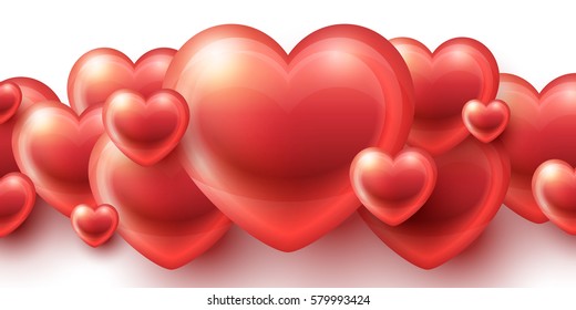 Red Hearts love background. Vector illustration for Valentines Day or Wedding designs