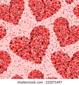 red hearts made from small circles vector seamless background 