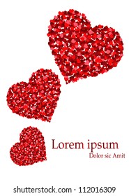 Red hearts made of small hearts isolated on white background