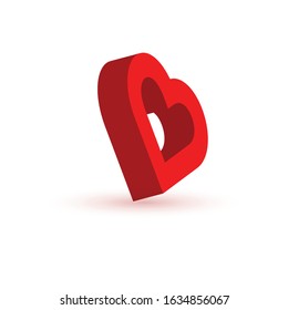 Red hearts in minimal design on isolated white background. 3D shape red heart for Valentines day. Love and romance. Vector illustration, EPS 10. 
