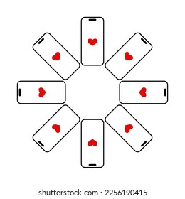 Red hearts and mobiles vector round design.