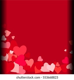 Red hearts on a red background
