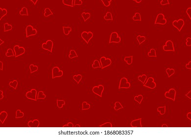 Red hearts on red background seamless pattern.