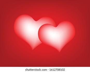 Red hearts on red background. Vector illustration, EPS10