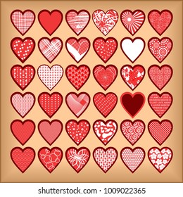 Red hearts on a beige background