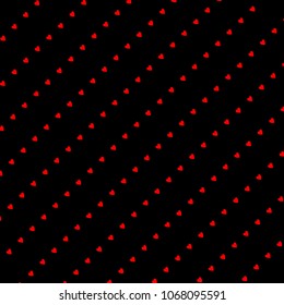 Red hearts on black background. Vector.