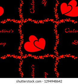 Red hearts on a black background. Valentine's Day seamless pattern. vector
