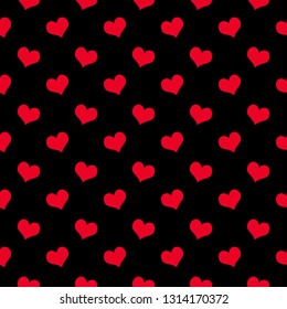 red hearts on a black background seamless pattern. Packaging design for gift wrap. Holiday Valentine's day. Vector illustration
