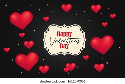 Red hearts on black background. Valentine's day themed. Valentine's day card.