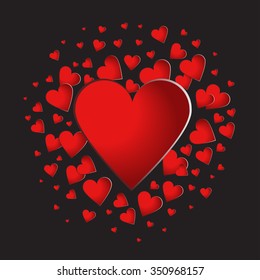 red hearts on black background