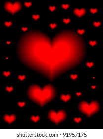 red hearts on a black background